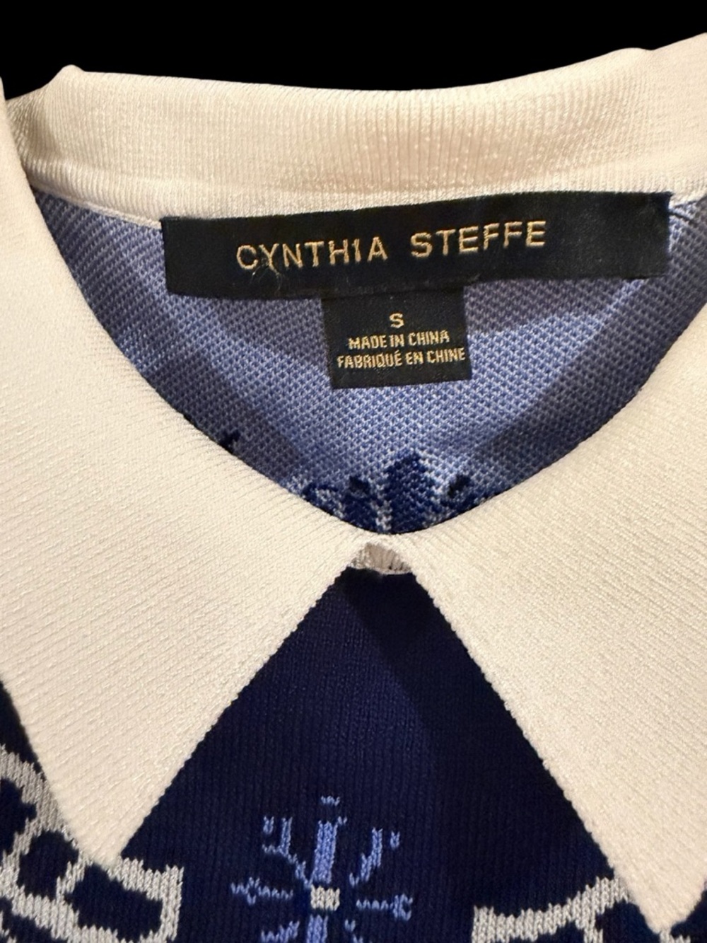 Cynthia Steffe Navy, Light Blue & White Floral Long Sleeve Bodycon Dress - Picture 2 of 3